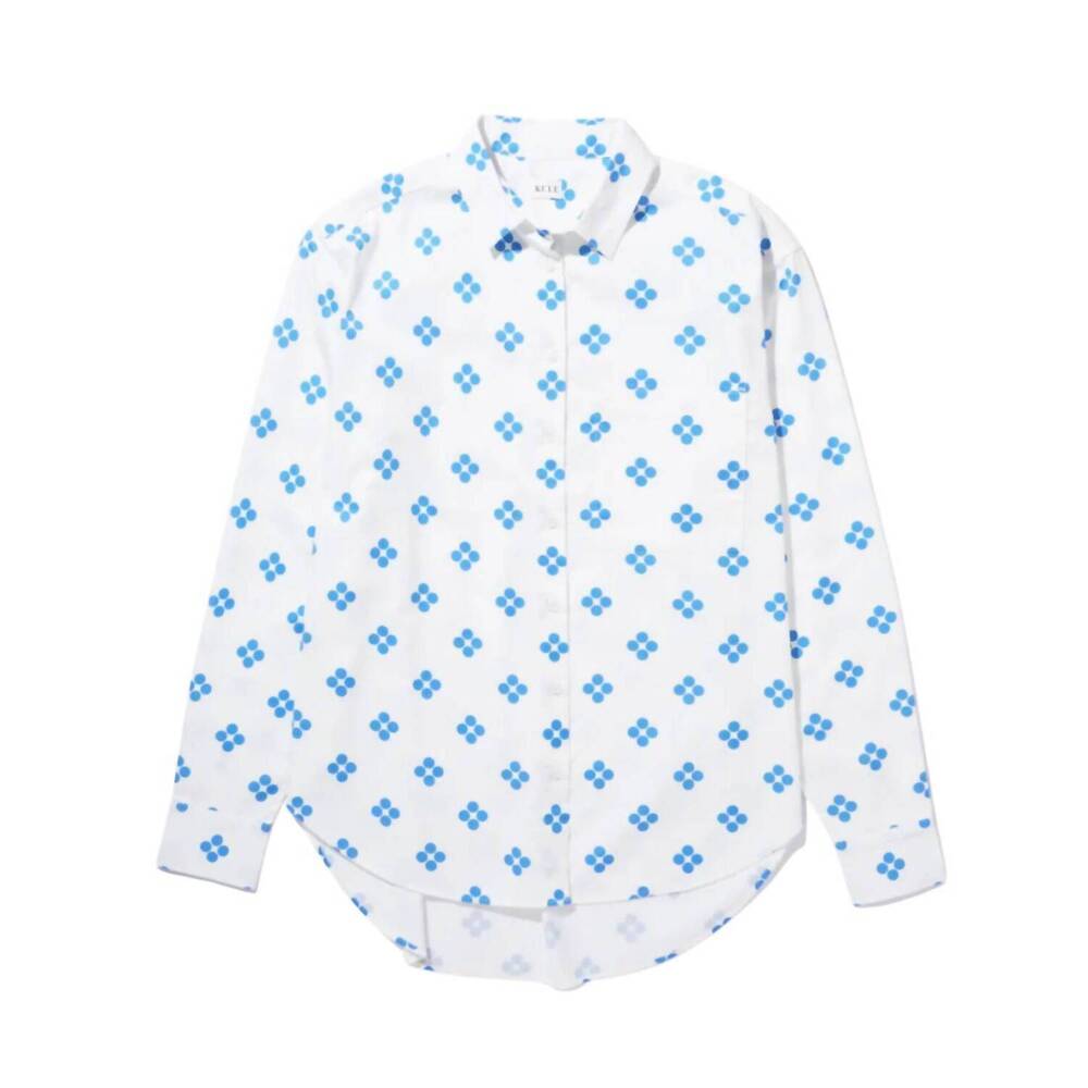 NEW KULE women's quinn button down shirt in royal blue/white